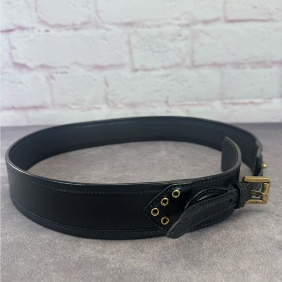 Vintage Gucci Grommet Black Leather Wide Belt 144195 85/34” main image 10